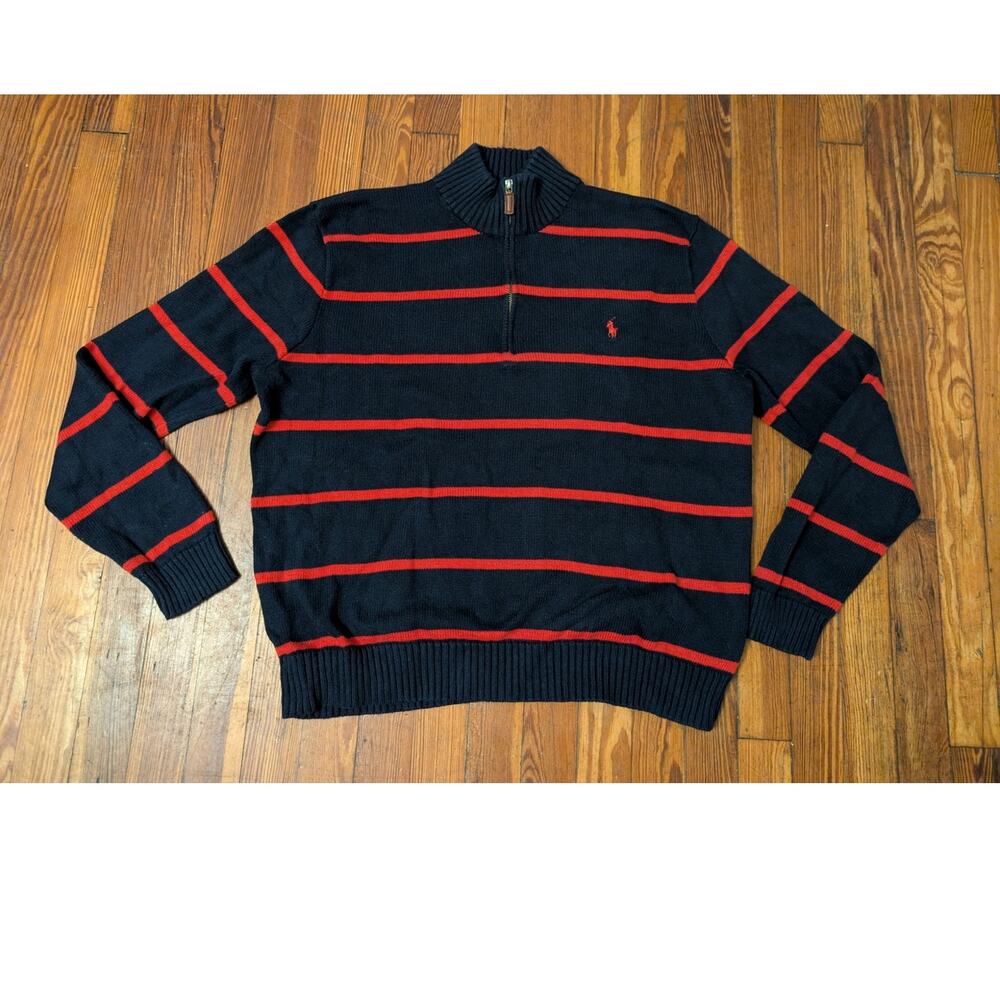 Vtg Polo Ralph Lauren Sweater Mens XL Quarter Zip Blue Pullover